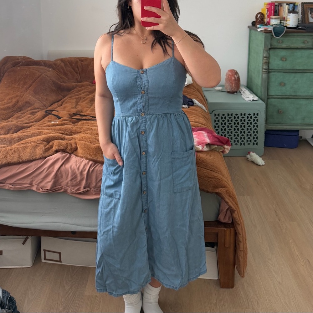 Blue Midi Jean Button-Down Dress